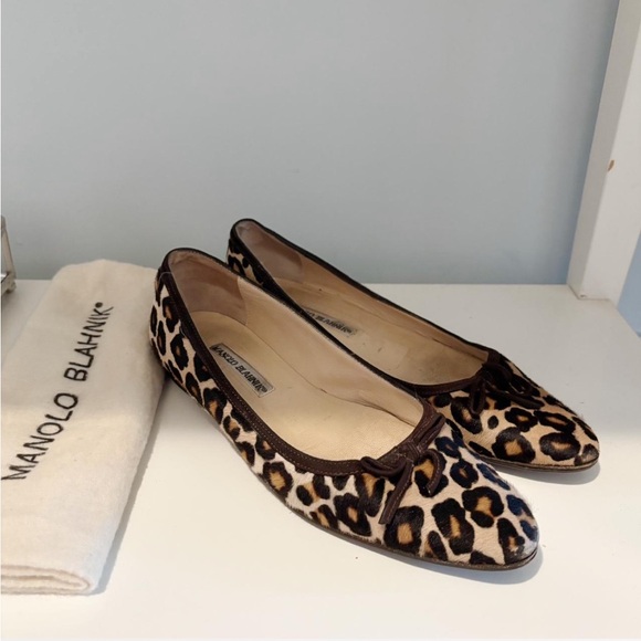 Vintage Manolo Blahnik Pony Hair Leopard Print Ballet Flats